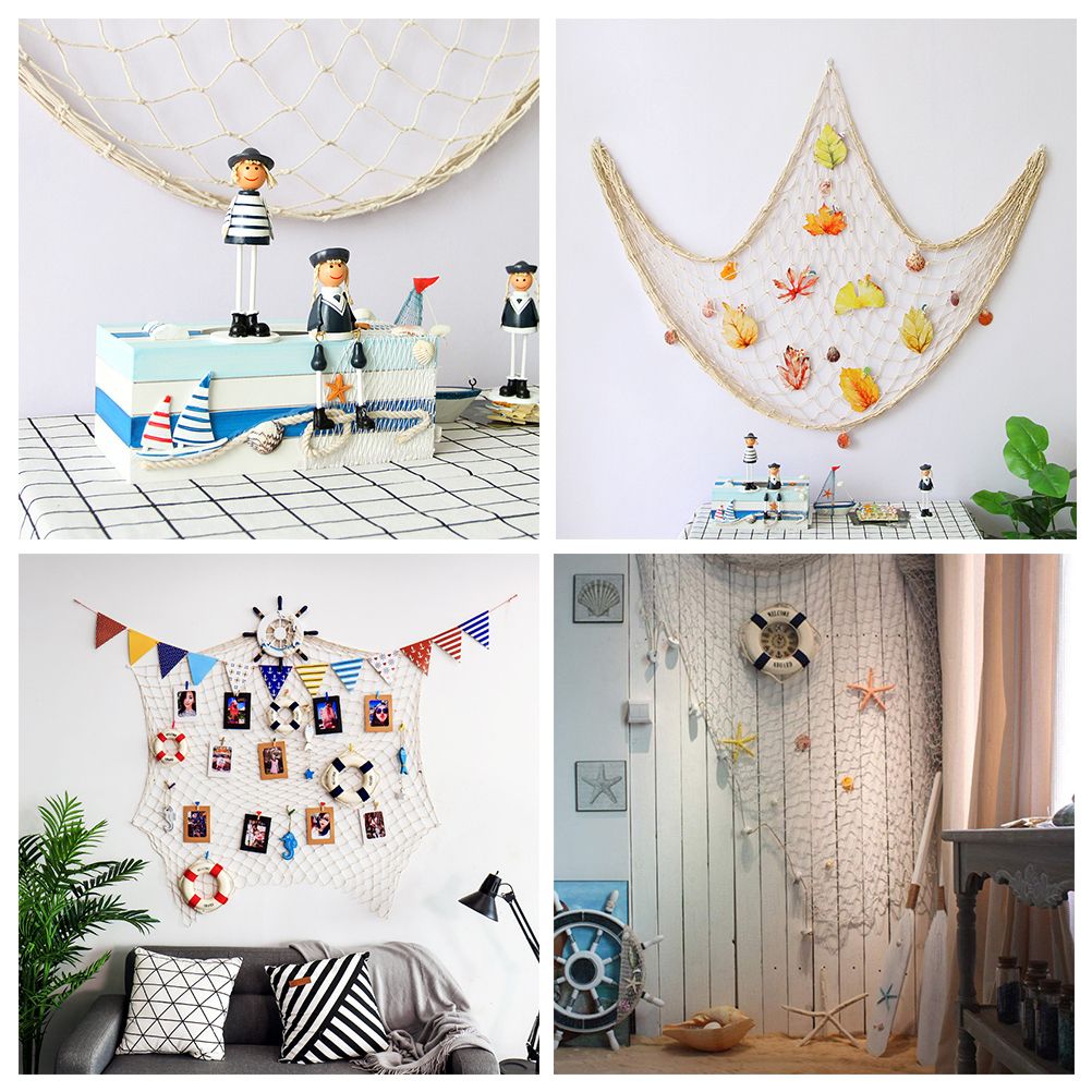 Decorative Fishing Net Wall Decor with Seashells Nautical Style Wall Hangings view 4