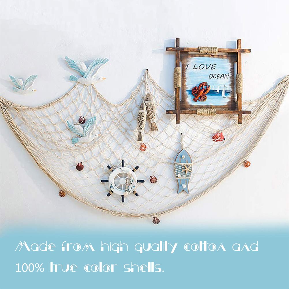 Decorative Fishing Net Wall Decor with Seashells Nautical Style Wall Hangings view 8