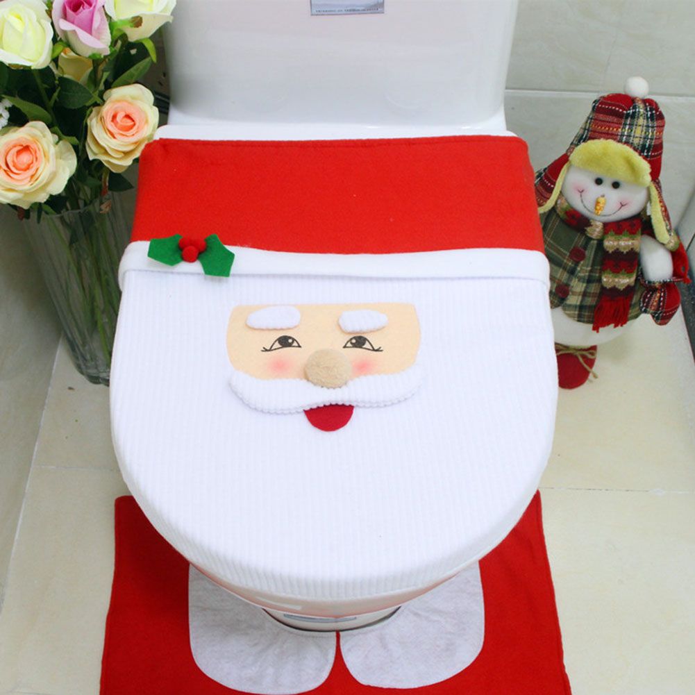 Christmas Pattern Mildew Proof Waterproof Bathroom Toilet Seat Cover Foot Pad view 3