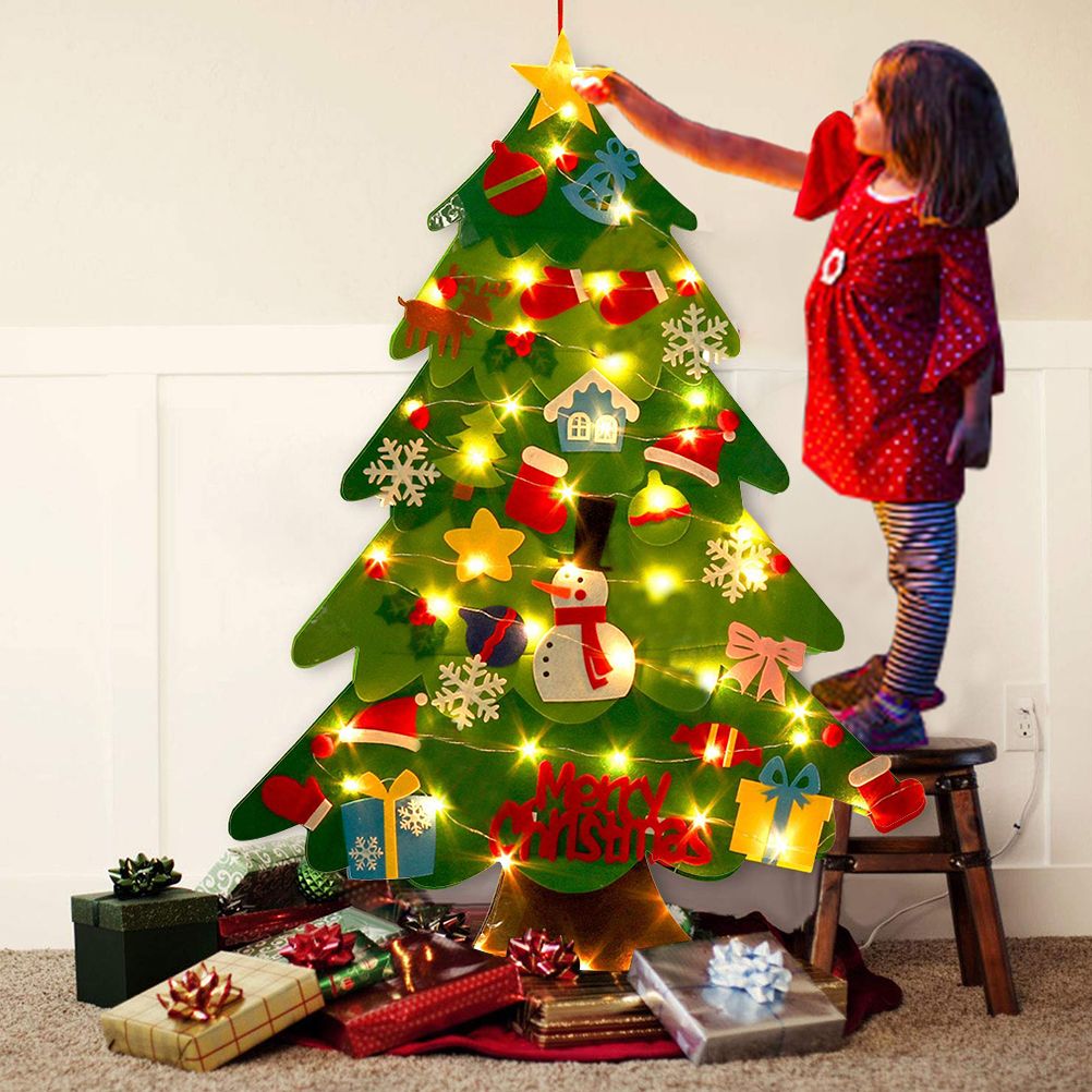 Felt Christmas Tree DIY Soft Christmas Tree with Ornaments and String Light view 4