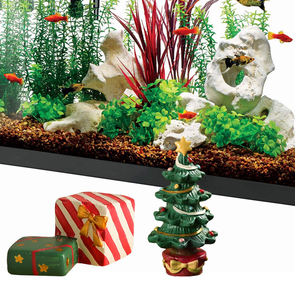 Fish Tank Aquarium Ornament Resin Christmas Tree Gift Box Ornament Christmas view 3