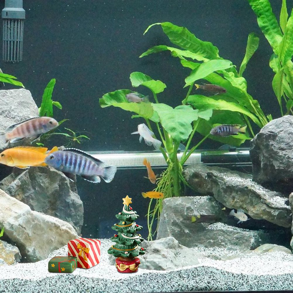 Fish Tank Aquarium Ornament Resin Christmas Tree Gift Box Ornament Christmas view 5