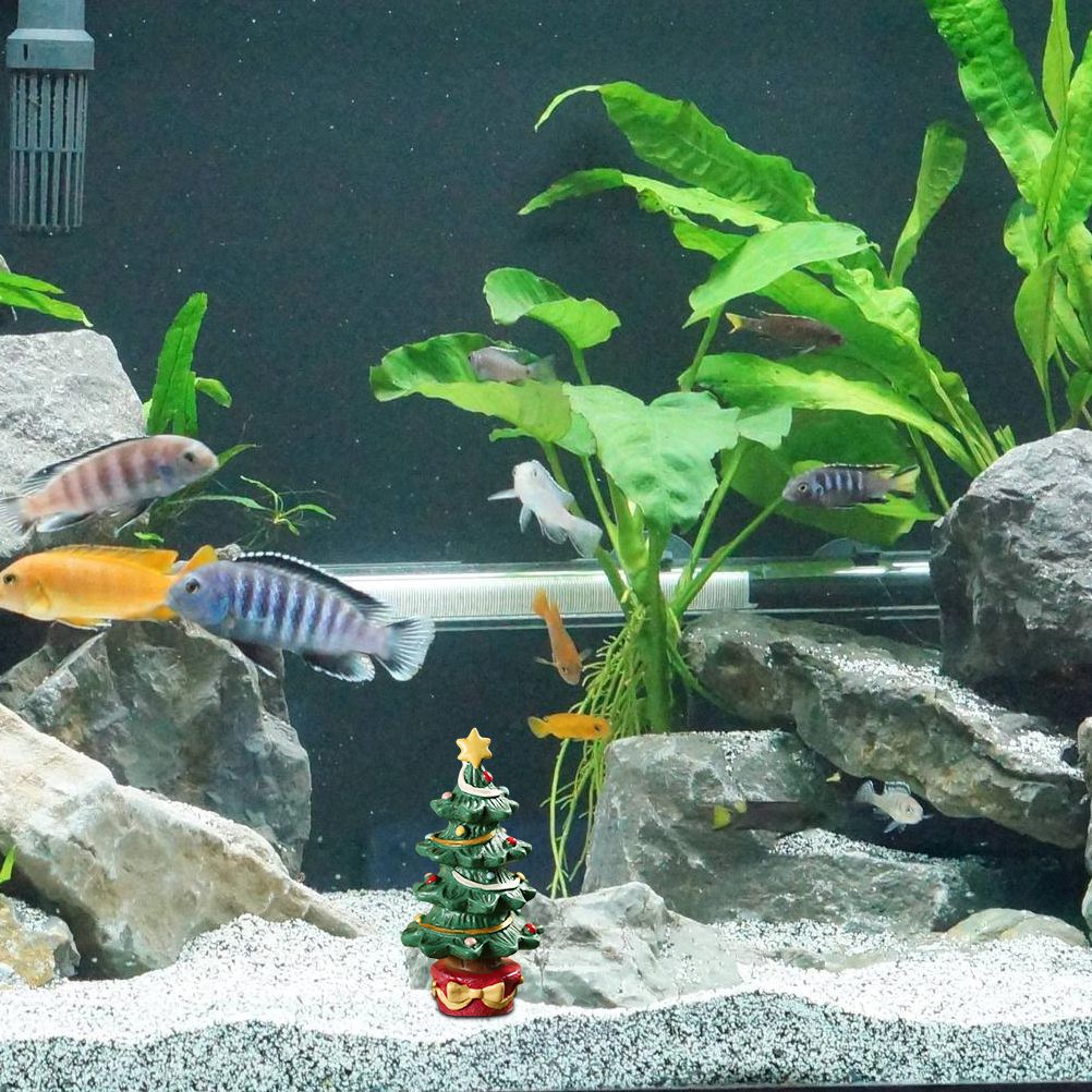 Fish Tank Aquarium Ornament Resin Christmas Tree Gift Box Ornament Christmas view 8