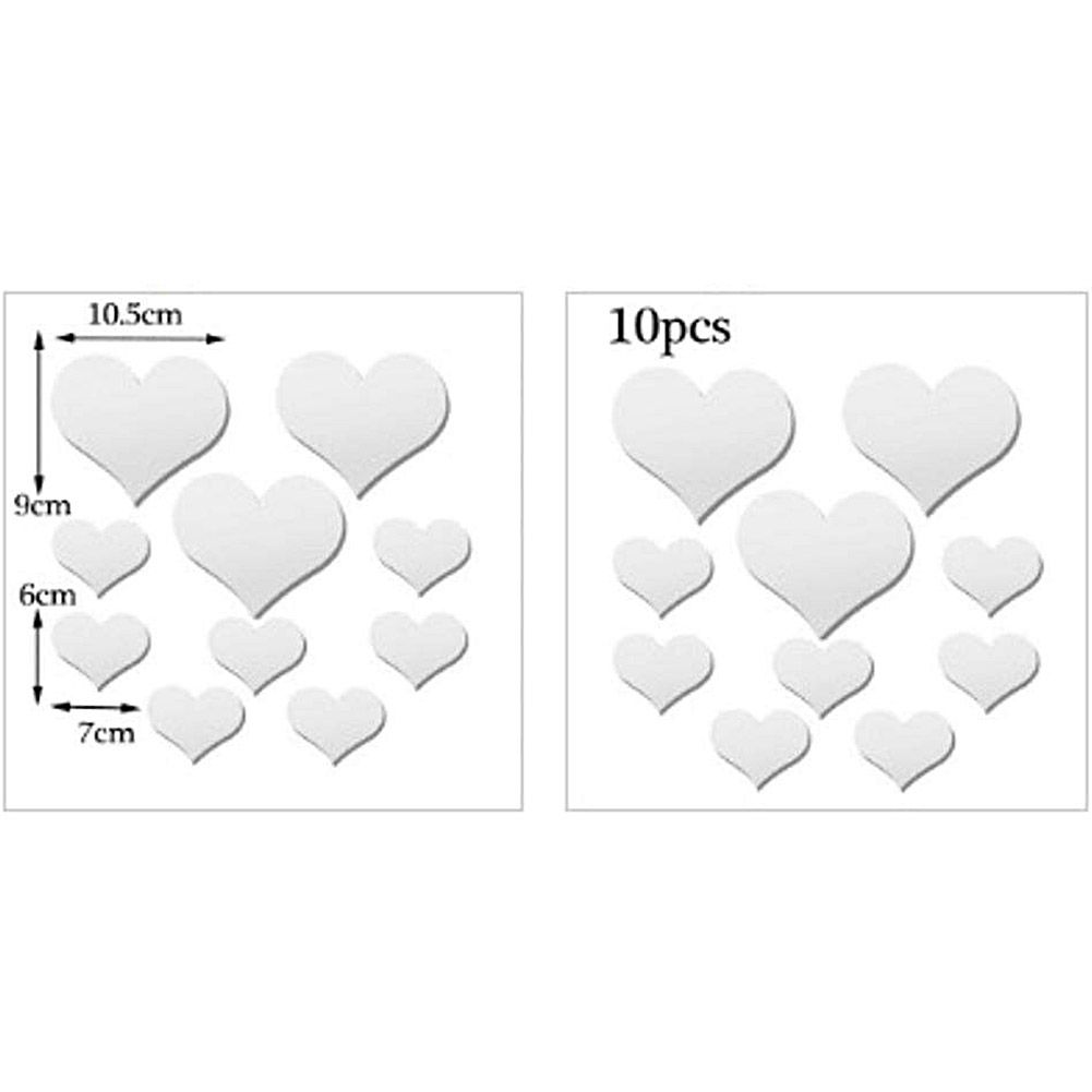 10PCS Heart Shaped Mirror Wall Sticker 3D Mirror Art Decor DIY Wall Decoration view 2