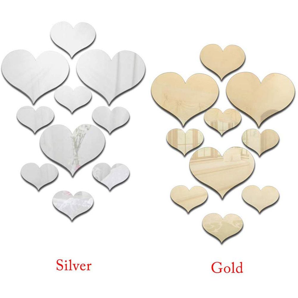 10PCS Heart Shaped Mirror Wall Sticker 3D Mirror Art Decor DIY Wall Decoration view 3