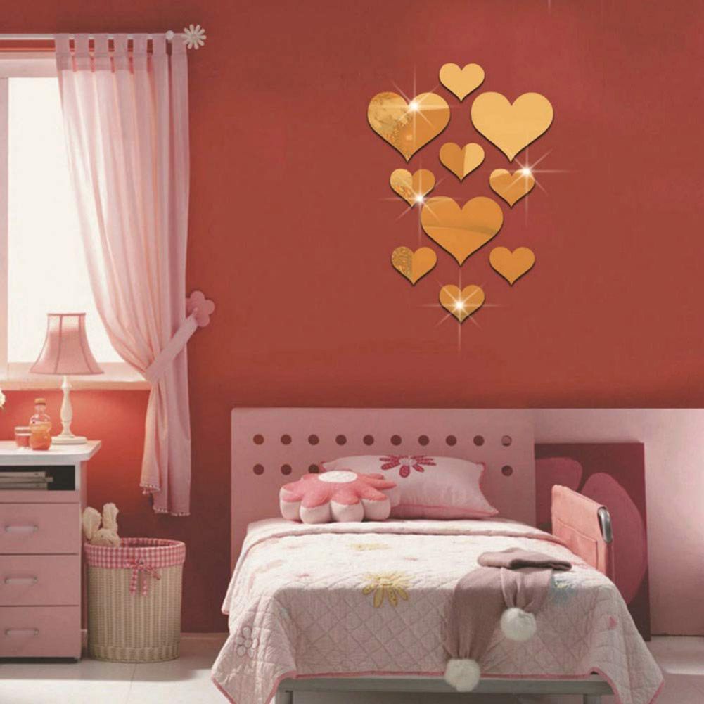 10PCS Heart Shaped Mirror Wall Sticker 3D Mirror Art Decor DIY Wall Decoration view 4