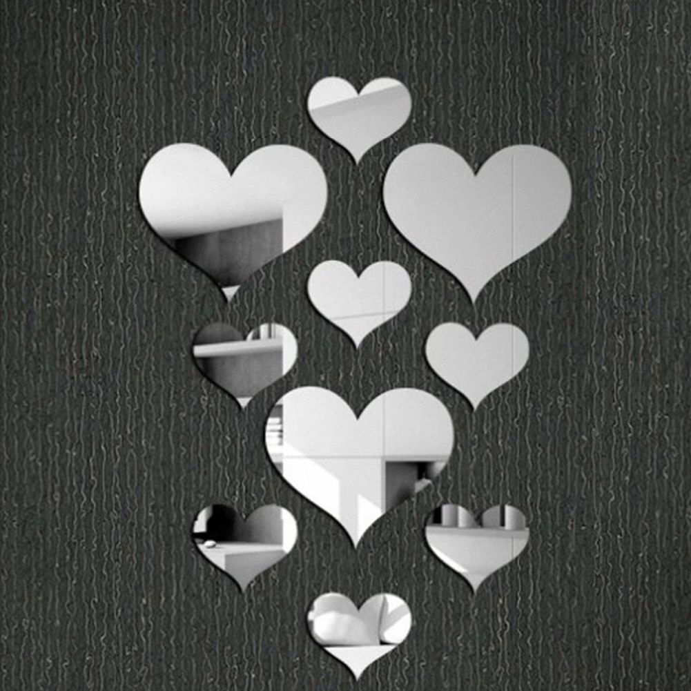 10PCS Heart Shaped Mirror Wall Sticker 3D Mirror Art Decor DIY Wall Decoration view 6