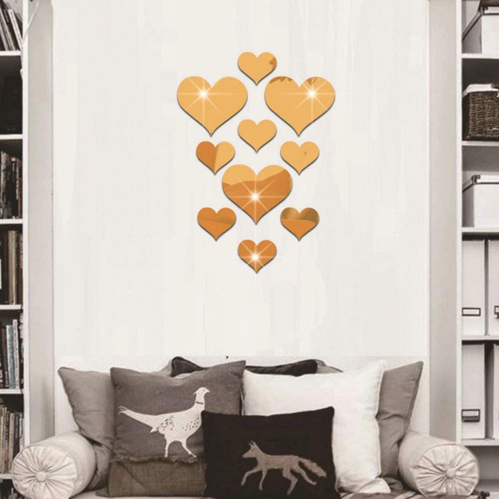 10PCS Heart Shaped Mirror Wall Sticker 3D Mirror Art Decor DIY Wall Decoration view 7