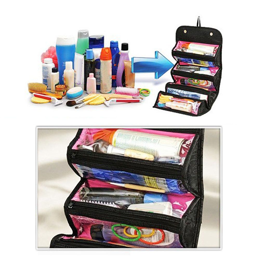 Roll Cosmetics Organizer Makeup Bag Foldable Hanging Toiletries Pockets view 4