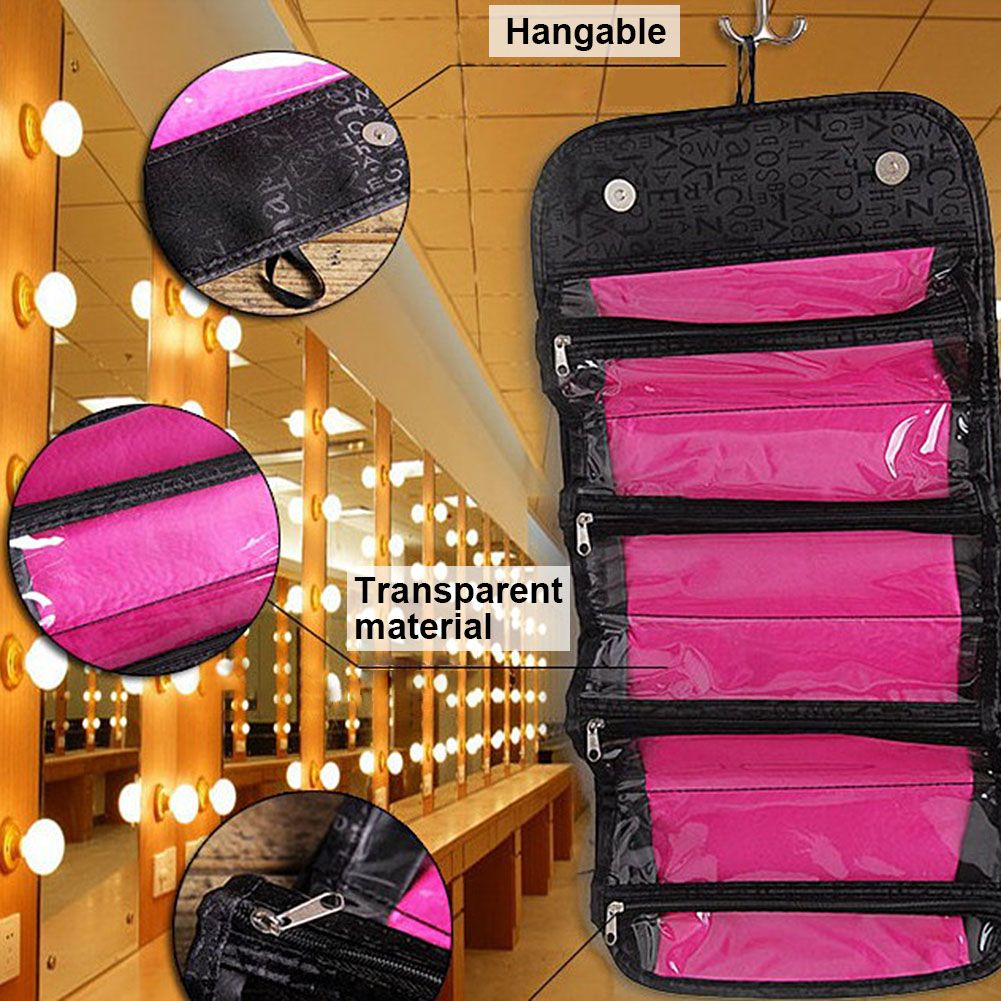 Roll Cosmetics Organizer Makeup Bag Foldable Hanging Toiletries Pockets view 8