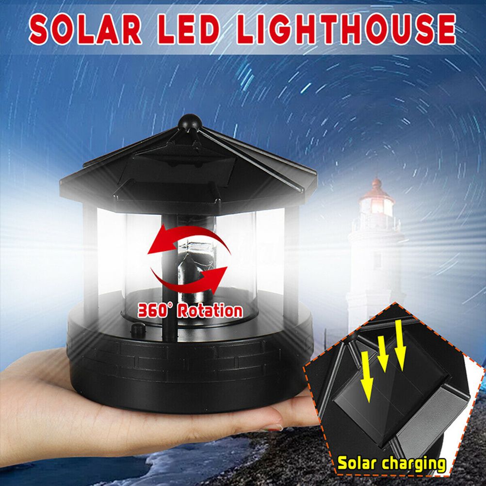 Solar Powered Lighthouse Rotating Outdoor Waterproof LED Solar Light Beacon view 6