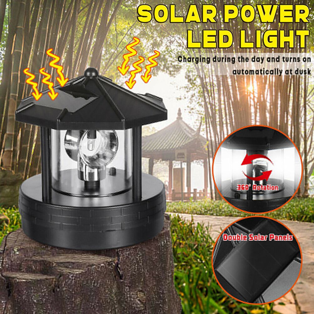 Solar Powered Lighthouse Rotating Outdoor Waterproof LED Solar Light Beacon view 7