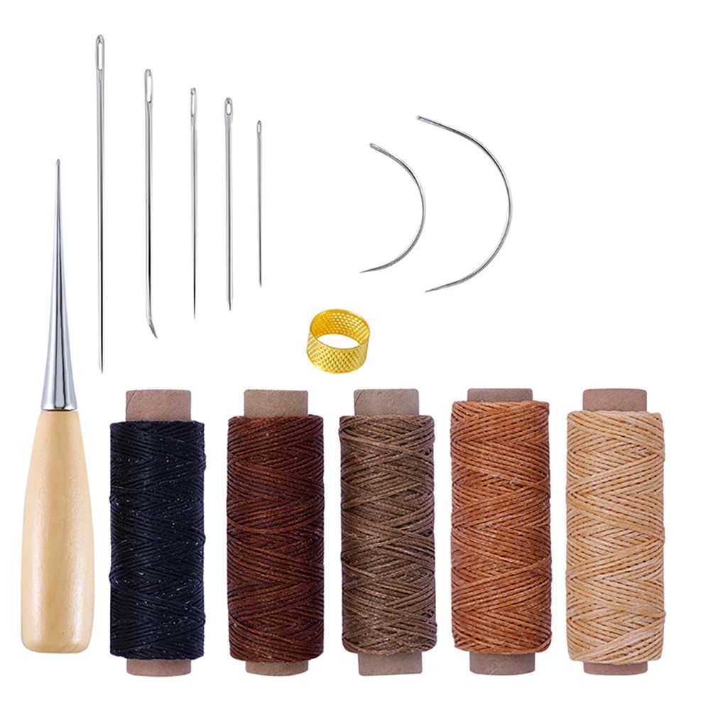 14PCS DIY Leather Tool Set Sewing Needles with Leather Waxed Thread Cord and — image 1