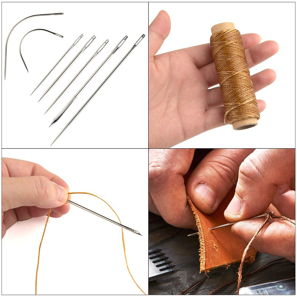 14PCS DIY Leather Tool Set Sewing Needles with Leather Waxed Thread Cord and view 6