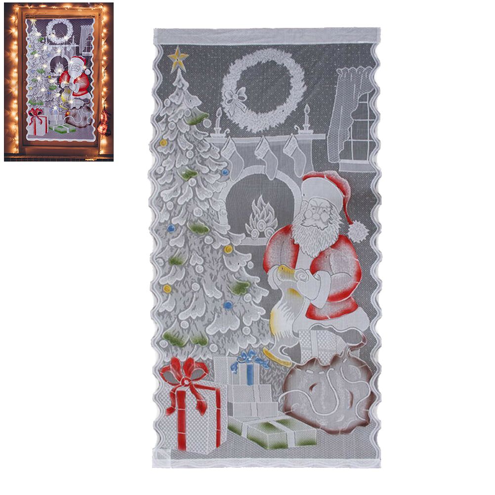 Christmas Lace Curtains LED Light Santa Claus Half Blackout Curtains Living — image 1