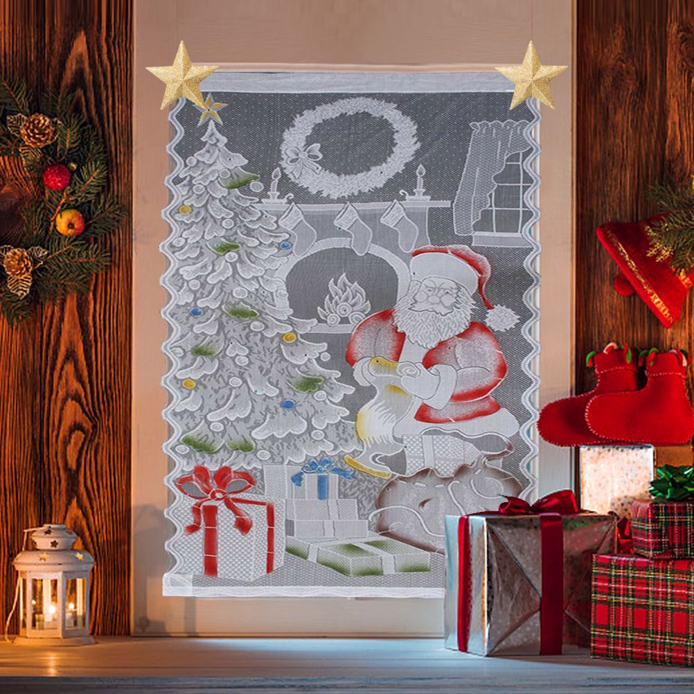 Christmas Lace Curtains LED Light Santa Claus Half Blackout Curtains Living view 5