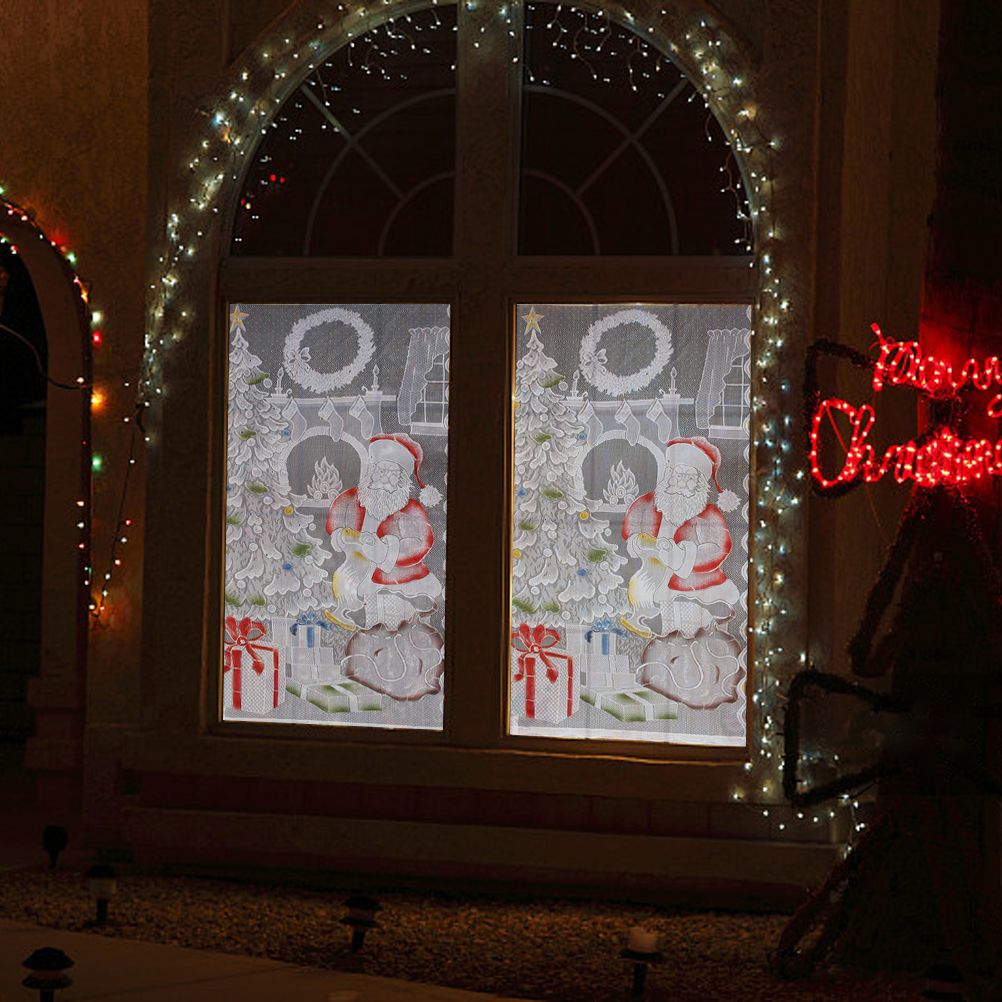 Christmas Lace Curtains LED Light Santa Claus Half Blackout Curtains Living view 8
