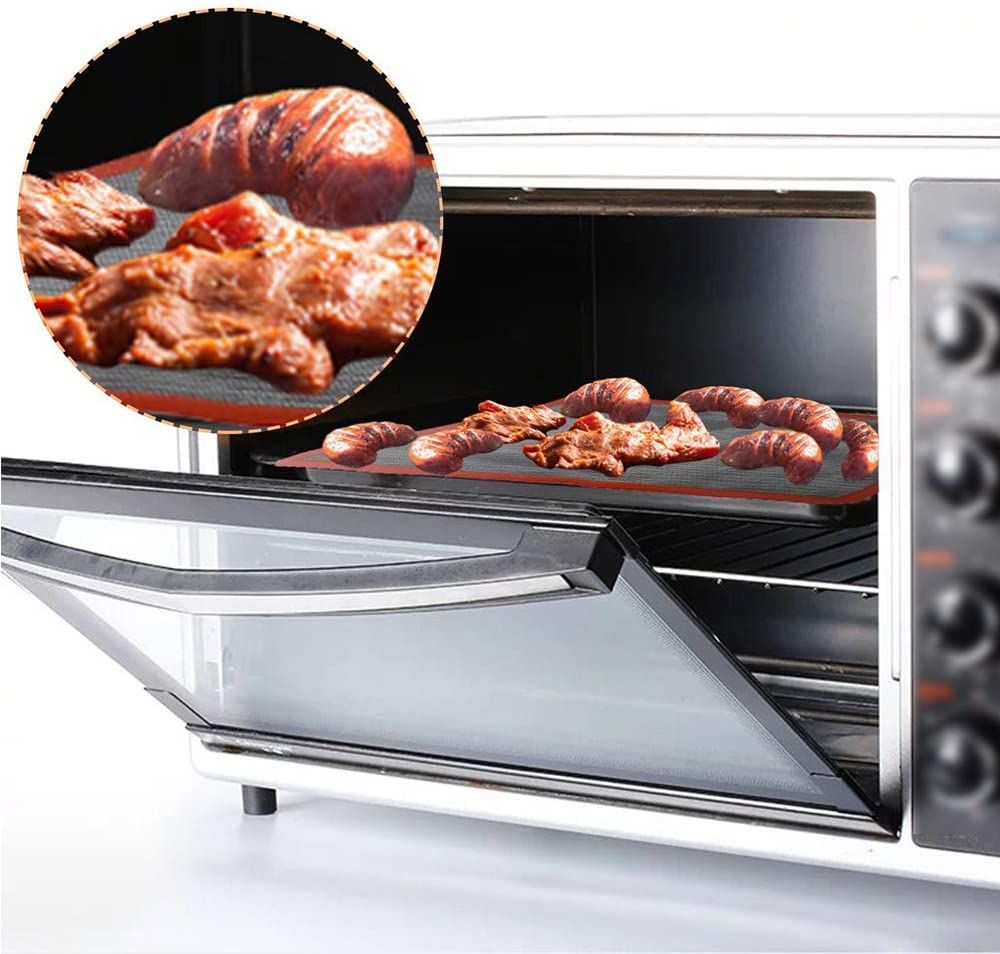 2 pcs Non Stick Baking Pan Glass Fiber Oven Mat Cake Mat Silicone Baking Pad view 2