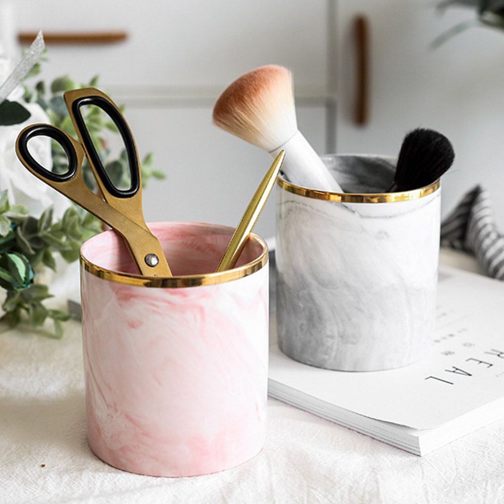 Nordic Desktop Marble Storage Tank Ceramic Cosmetic Brush Pen Holder Tableware view 3