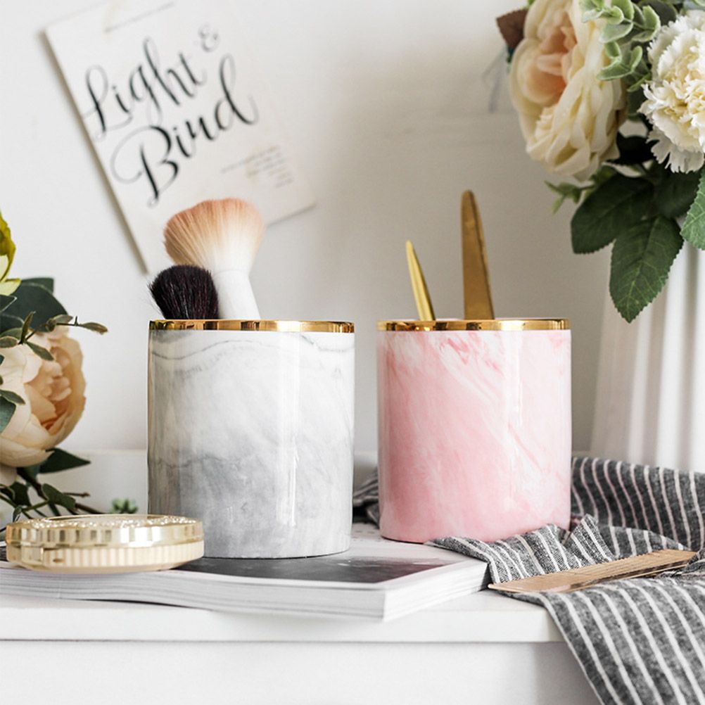 Nordic Desktop Marble Storage Tank Ceramic Cosmetic Brush Pen Holder Tableware view 6