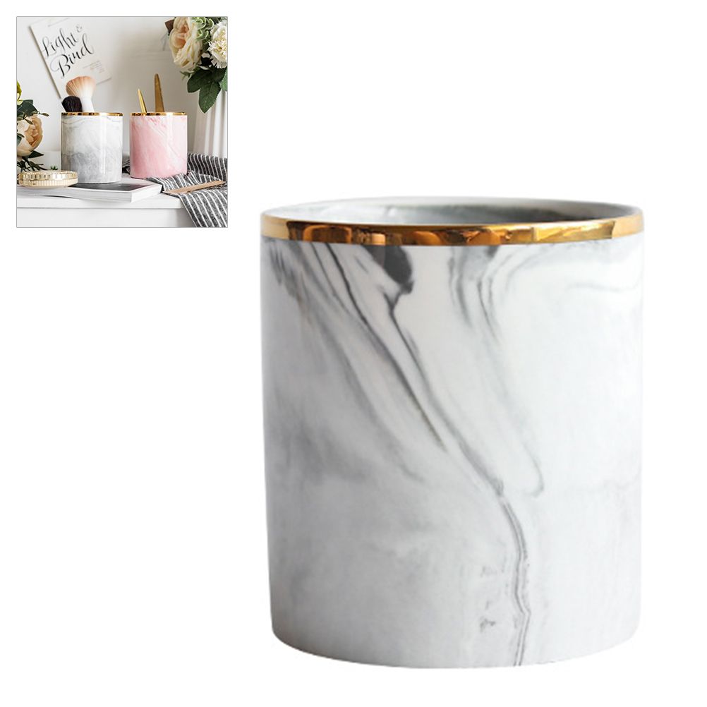 Nordic Desktop Marble Storage Tank Ceramic Cosmetic Brush Pen Holder Tableware