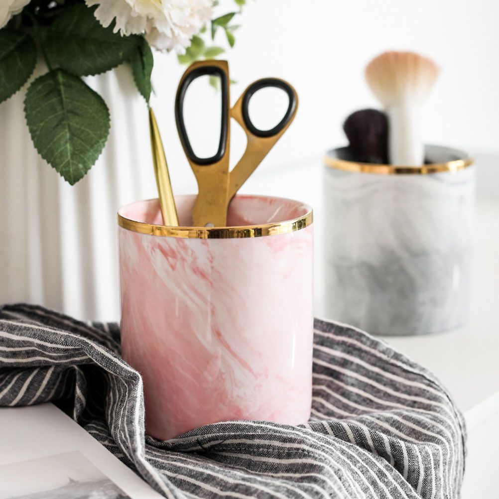 Nordic Desktop Marble Storage Tank Ceramic Cosmetic Brush Pen Holder Tableware view 3