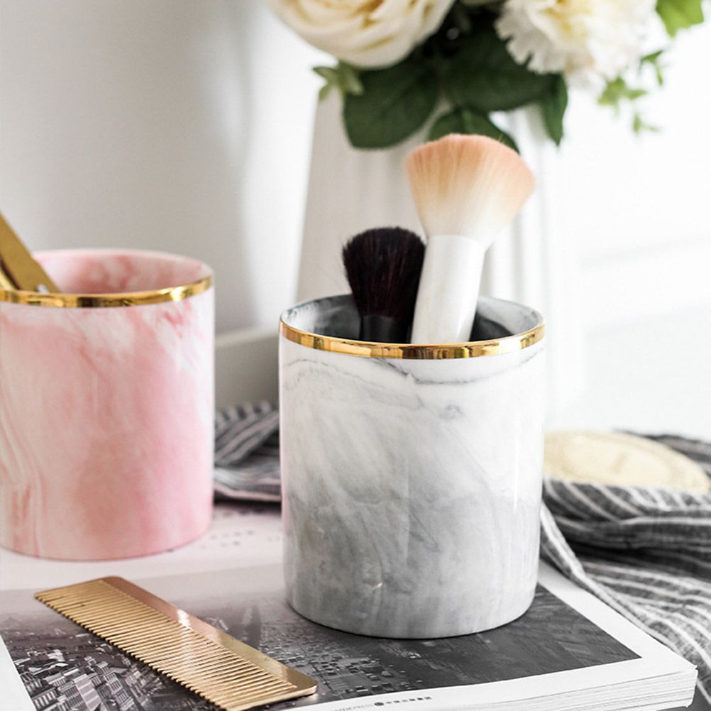 Nordic Desktop Marble Storage Tank Ceramic Cosmetic Brush Pen Holder Tableware view 5
