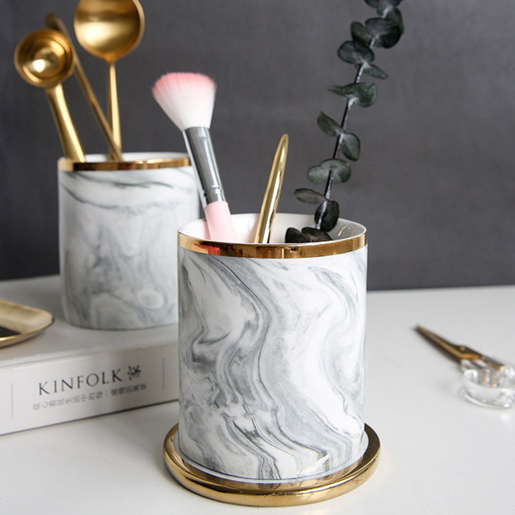 Nordic Desktop Marble Storage Tank Ceramic Cosmetic Brush Pen Holder Tableware view 6