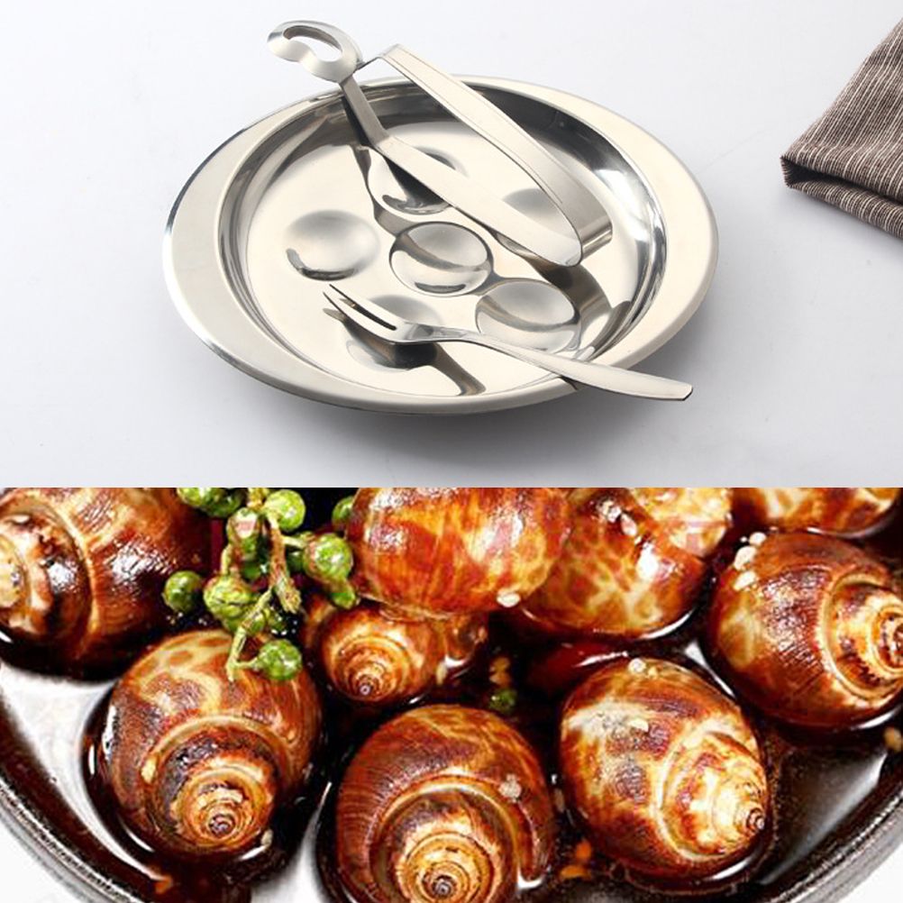 Stainless Steel Snail Plate Set Escargot Dining Set 6 Compartment Snail Dishes view 7