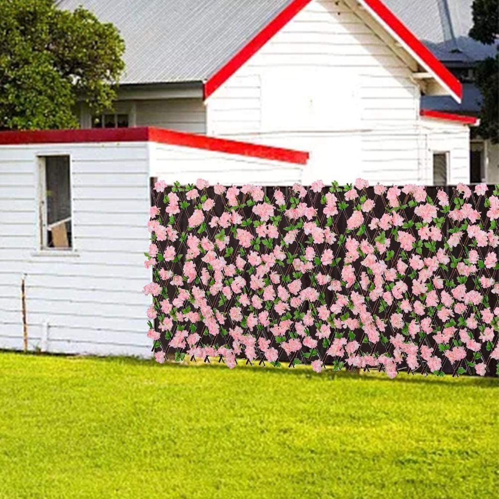 Wooden Retractable Fence Expanding Fence Hedge With Artificial Flower Leaves view 2