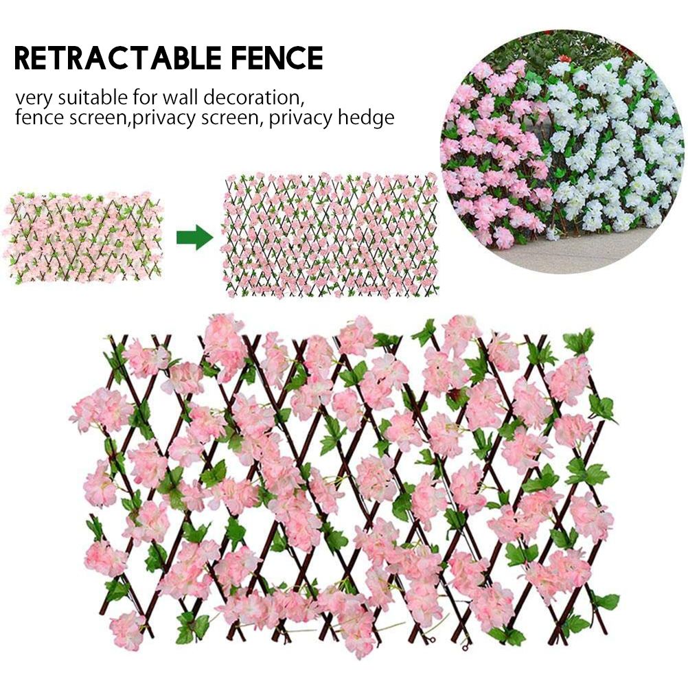 Wooden Retractable Fence Expanding Fence Hedge With Artificial Flower Leaves view 3