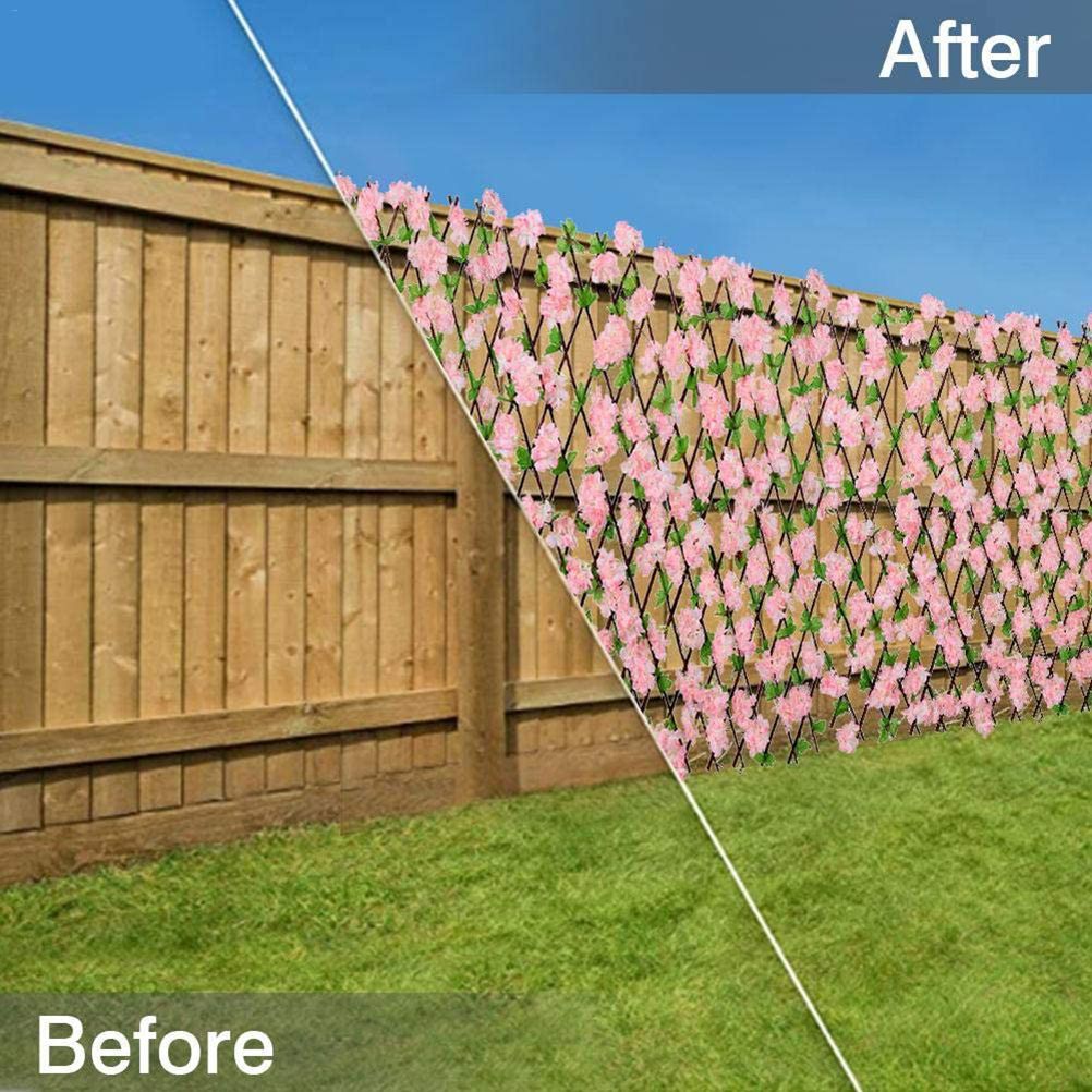 Wooden Retractable Fence Expanding Fence Hedge With Artificial Flower Leaves view 4