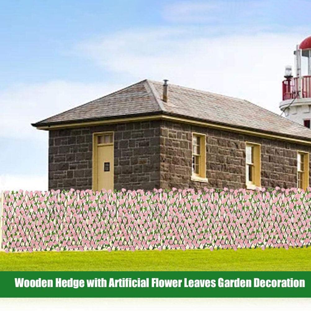 Wooden Retractable Fence Expanding Fence Hedge With Artificial Flower Leaves view 7