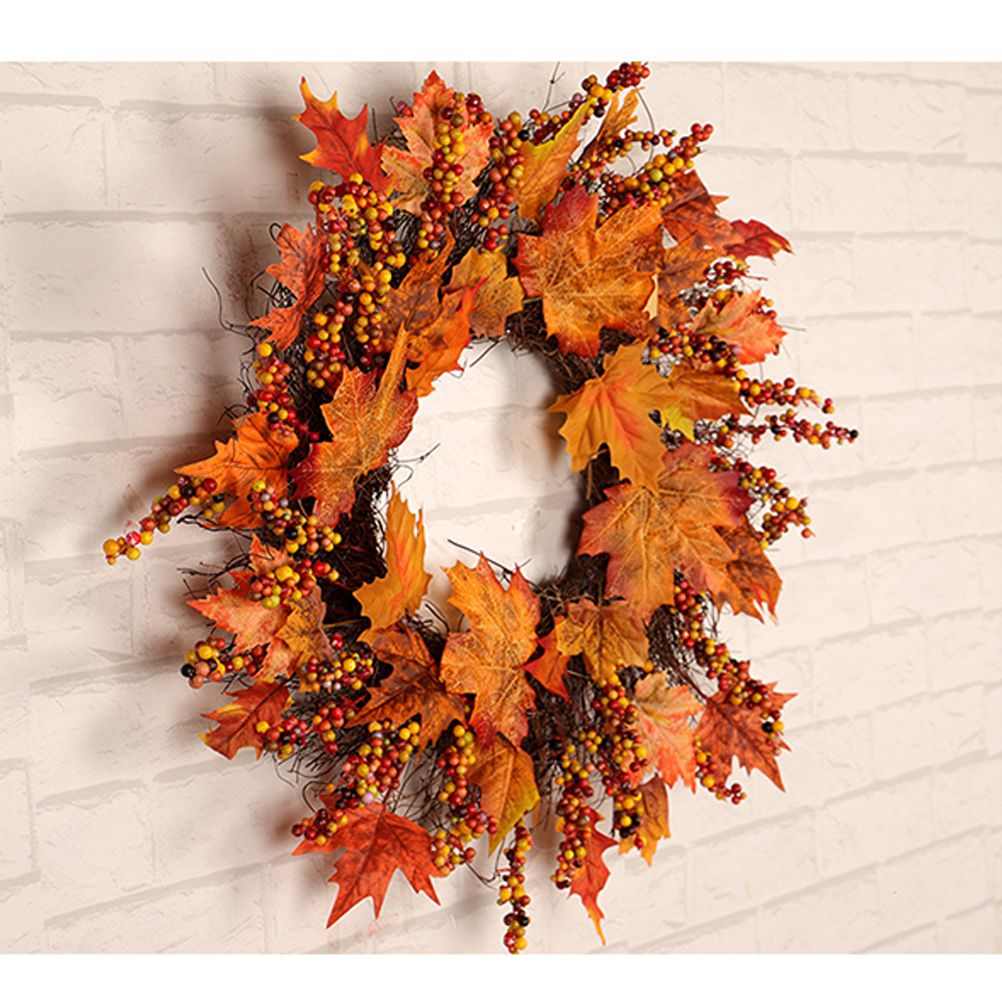 Maple Leaf Wreath Door Hanging Thanksgiving Wreath Halloween Vine Ornament view 8