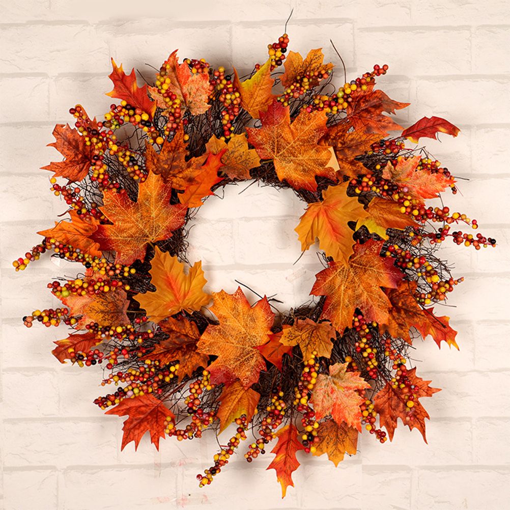 Maple Leaf Wreath Door Hanging Thanksgiving Wreath Halloween Vine Ornament view 9