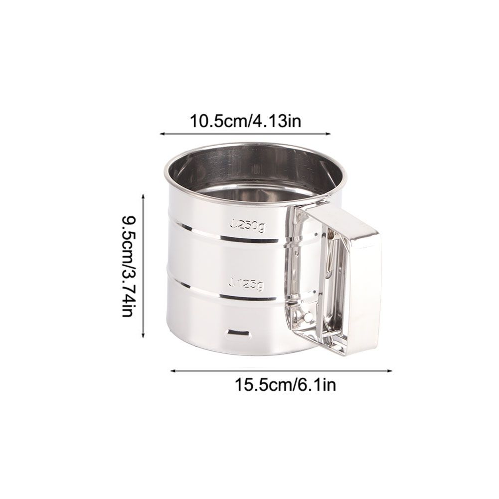 Stainless Steel Shaker Sieve Cup Mesh Crank Flour Sifter with Measuring Scale view 2