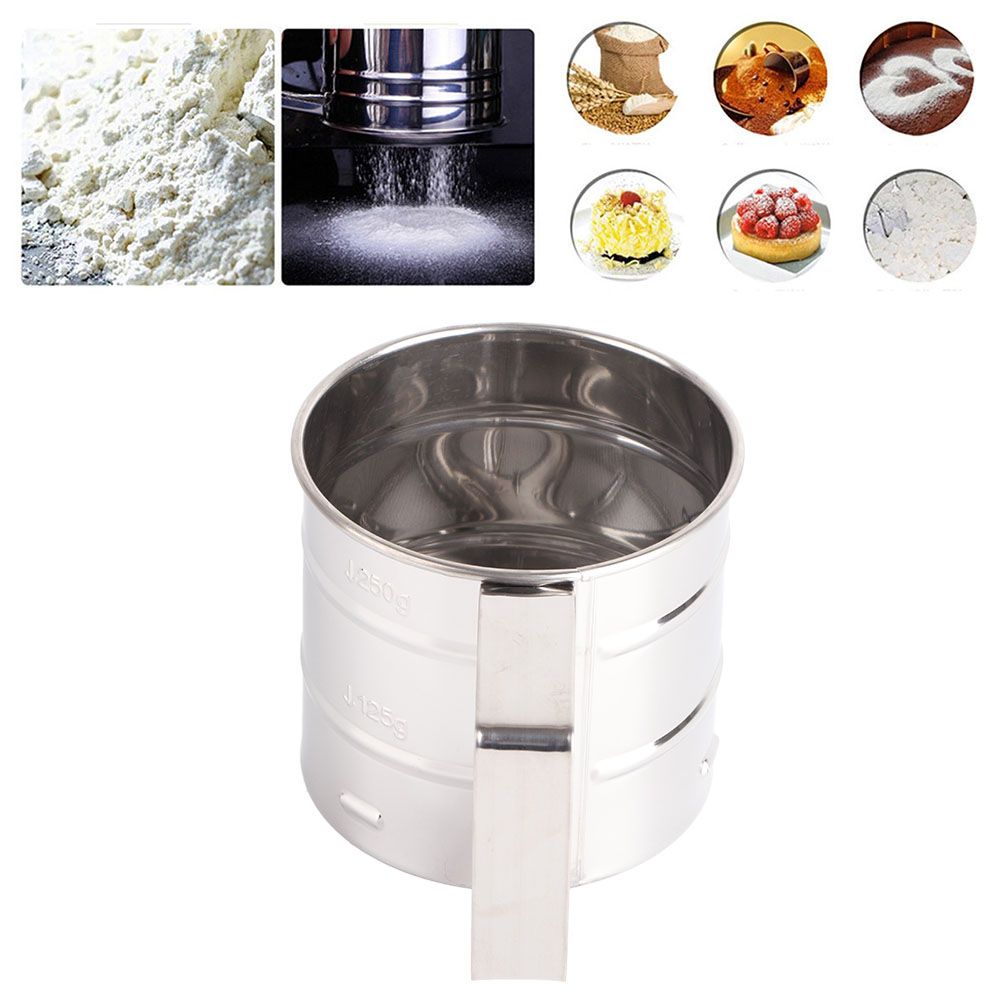 Stainless Steel Shaker Sieve Cup Mesh Crank Flour Sifter with Measuring Scale view 3
