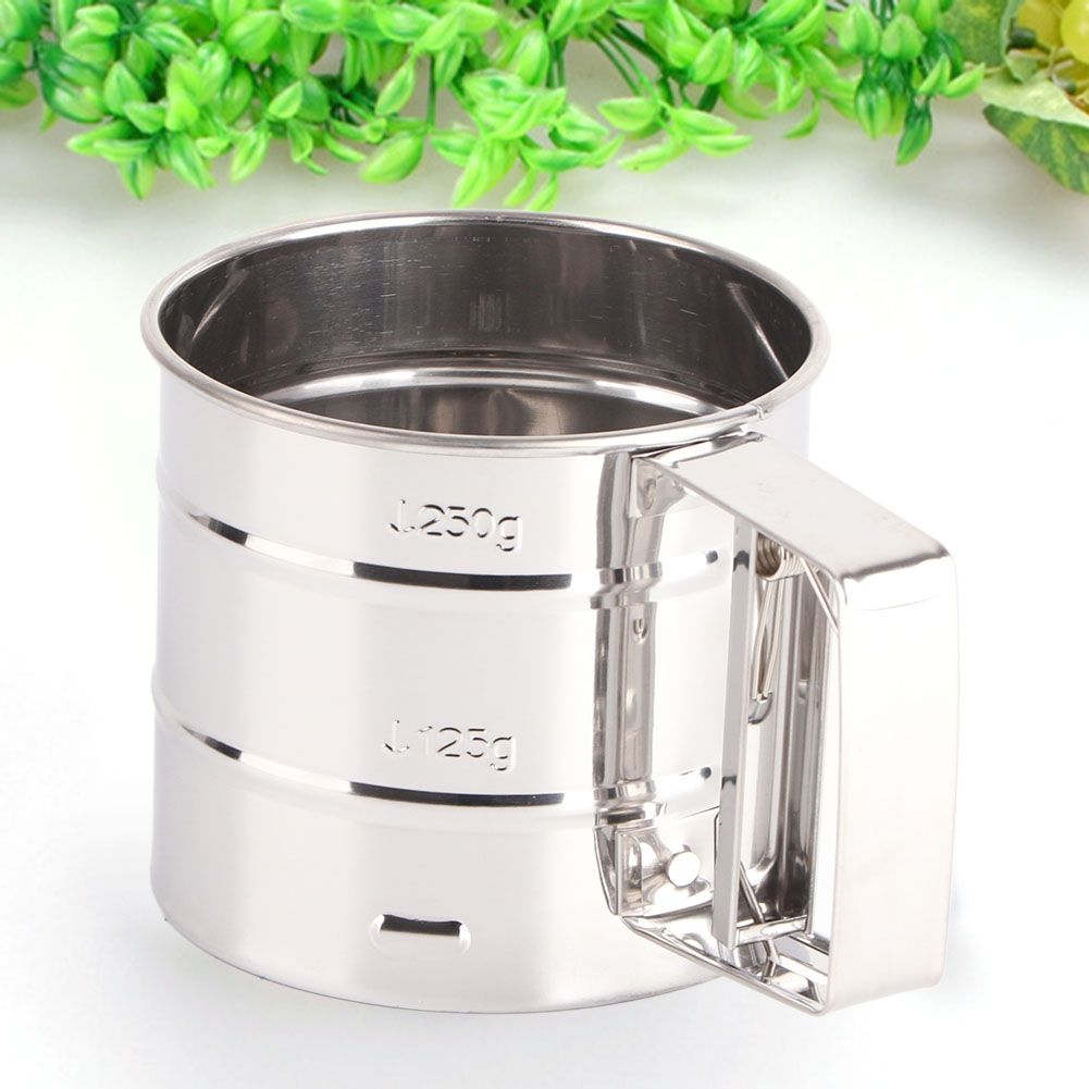 Stainless Steel Shaker Sieve Cup Mesh Crank Flour Sifter with Measuring Scale view 7