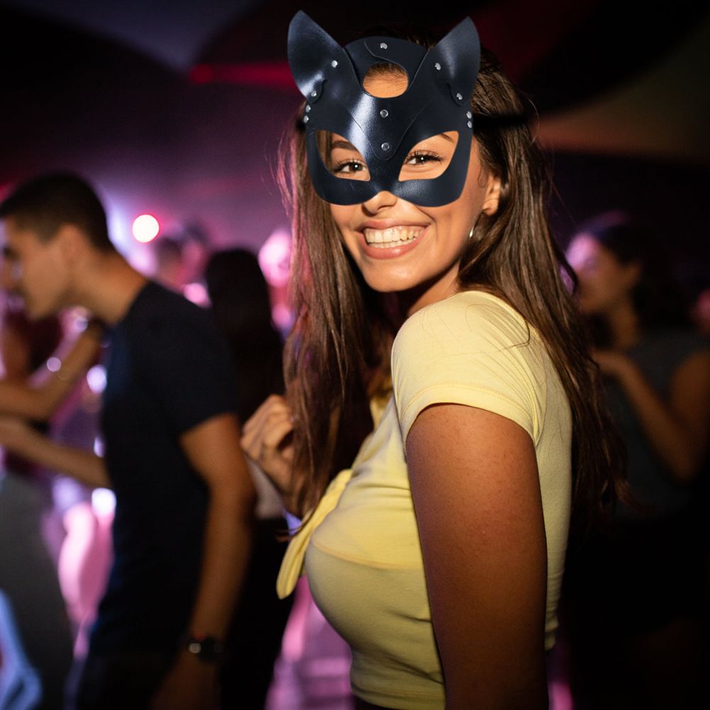 Sexy Leather Cat Face Cover Women Cat Head Face Cover Halloween Carnival Party — image 1