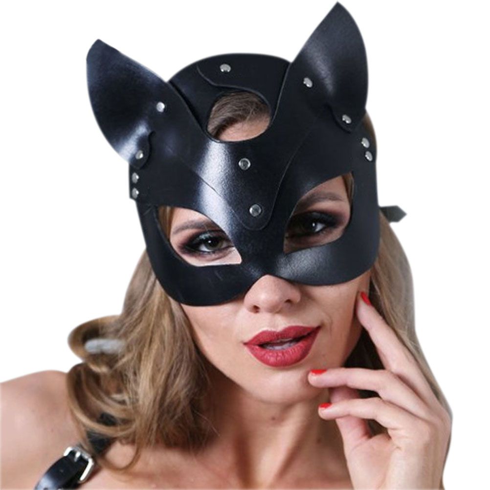 Sexy Leather Cat Face Cover Women Cat Head Face Cover Halloween Carnival Party view 2