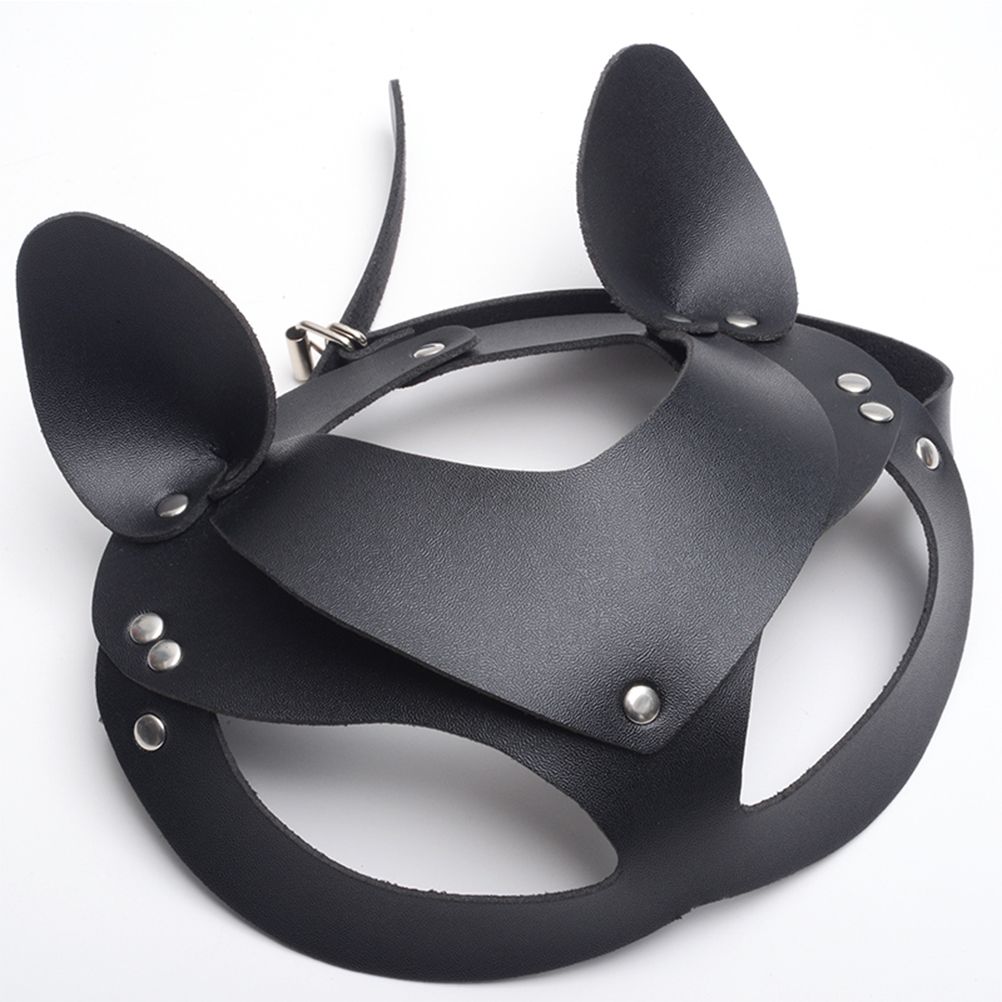 Sexy Leather Cat Face Cover Women Cat Head Face Cover Halloween Carnival Party view 4