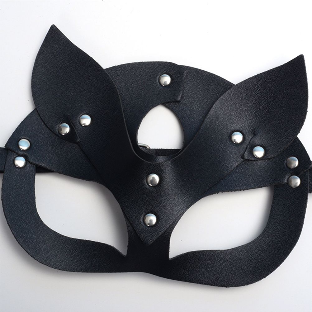 Sexy Leather Cat Face Cover Women Cat Head Face Cover Halloween Carnival Party view 5