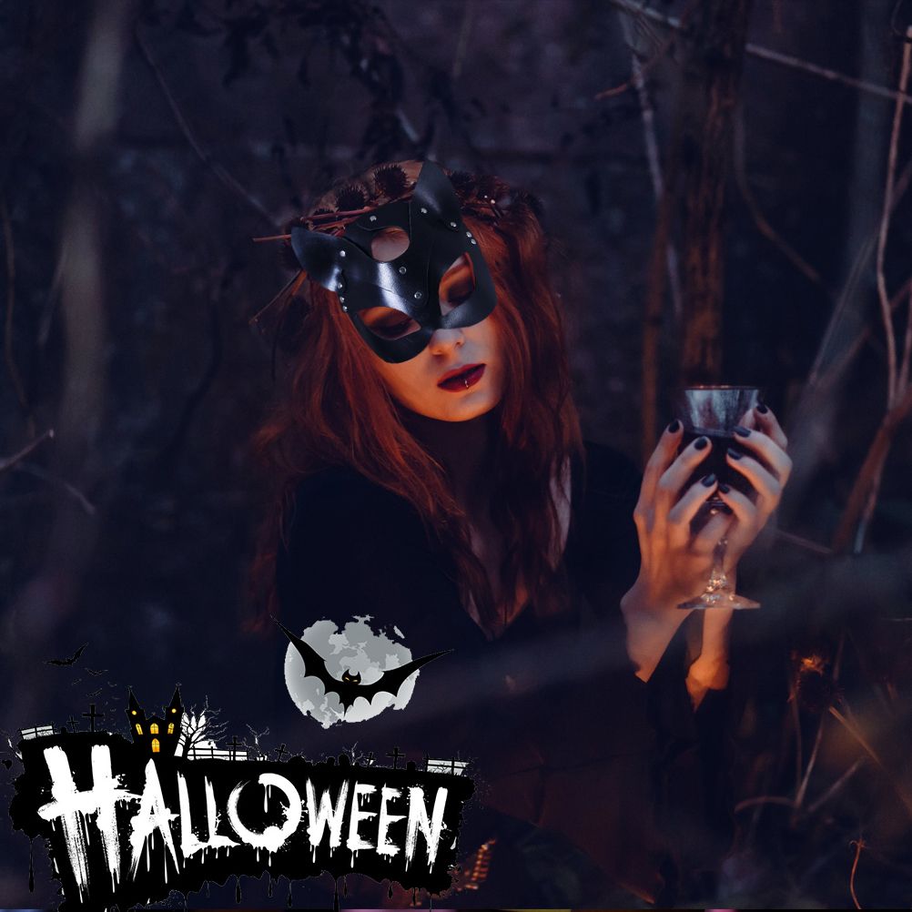 Sexy Leather Cat Face Cover Women Cat Head Face Cover Halloween Carnival Party view 7