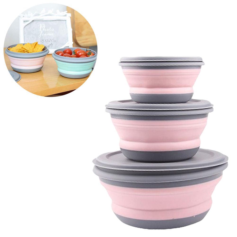 3Pcs Folding Camping Bowl Set Portable Silicone Kitchen Containers for Travel view 2