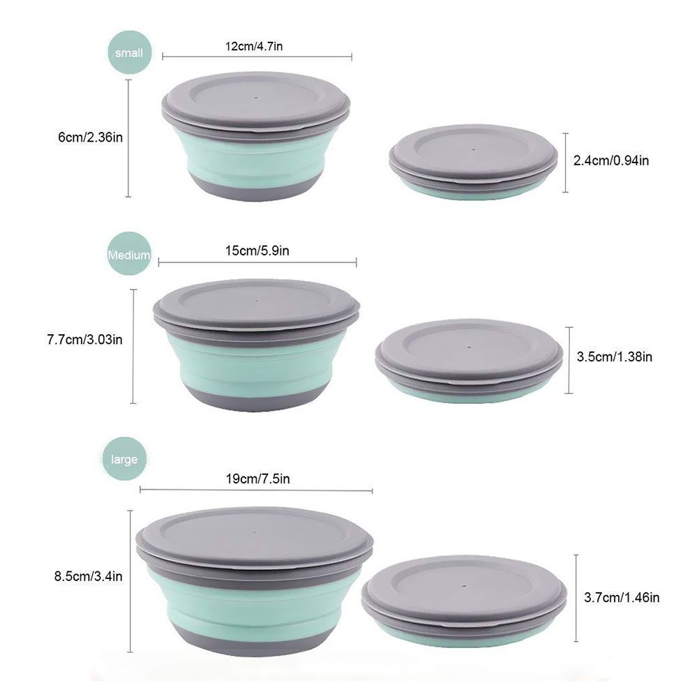 3Pcs Folding Camping Bowl Set Portable Silicone Kitchen Containers for Travel view 3