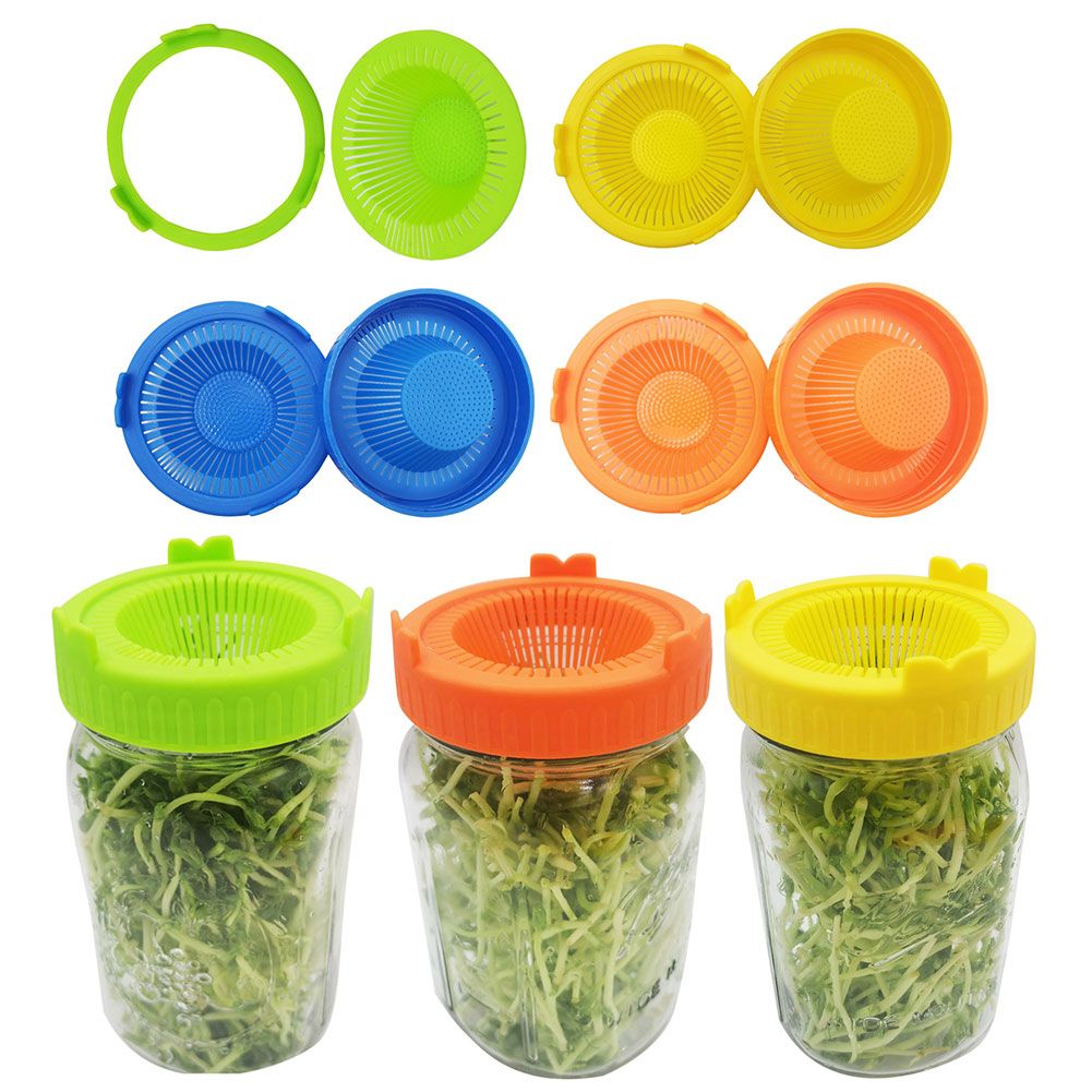 4Pcs Easy Rinse and Drain Plastic Sprouting Lids for Wide Mouth Jars view 2