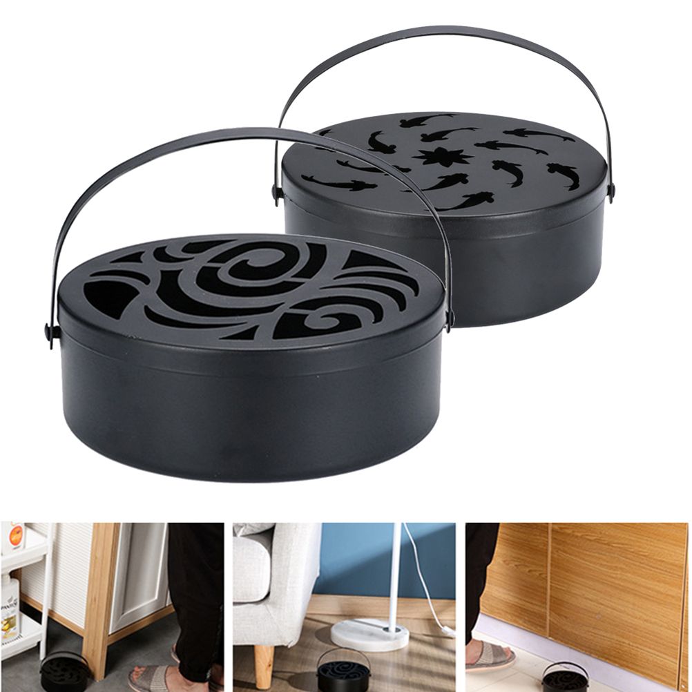 Iron Mosquito Coil Holder Hollow Mosquito Coil Box Round Incense with Handle view 3