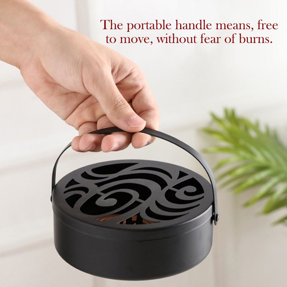 Iron Mosquito Coil Holder Hollow Mosquito Coil Box Round Incense with Handle view 6