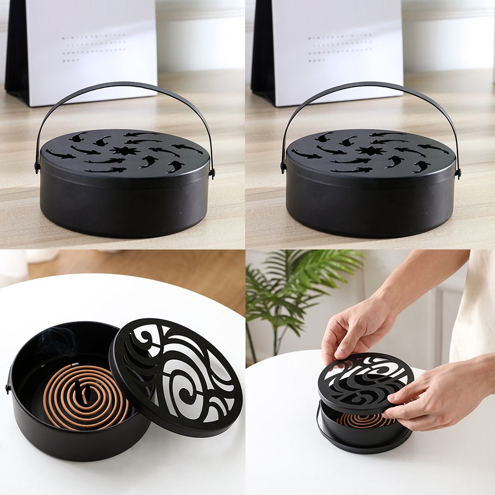 Iron Mosquito Coil Holder Hollow Mosquito Coil Box Round Incense with Handle view 7