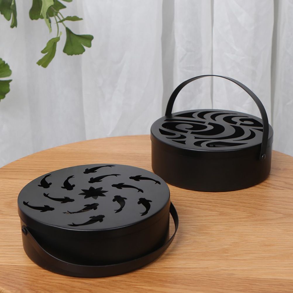 Iron Mosquito Coil Holder Hollow Mosquito Coil Box Round Incense with Handle view 9